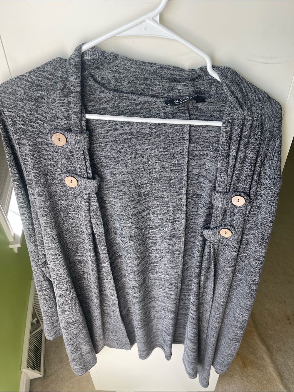 BloomChic Heather Gray Open-Front Cardigan with Button Tabs